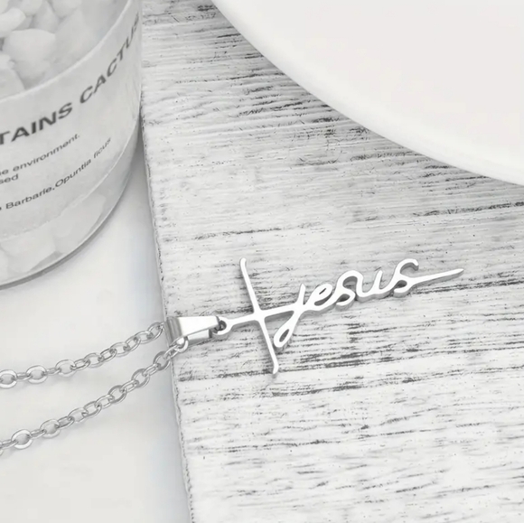 Jesus Silvertone Pendant Necklace - Picture 5 of 6